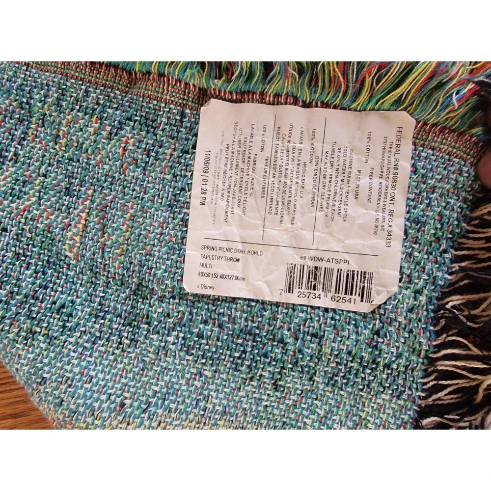 Vintage Disney World Mickey & Minnie Mouse Blanket Tapestry Woven Throw‎ Fringe.